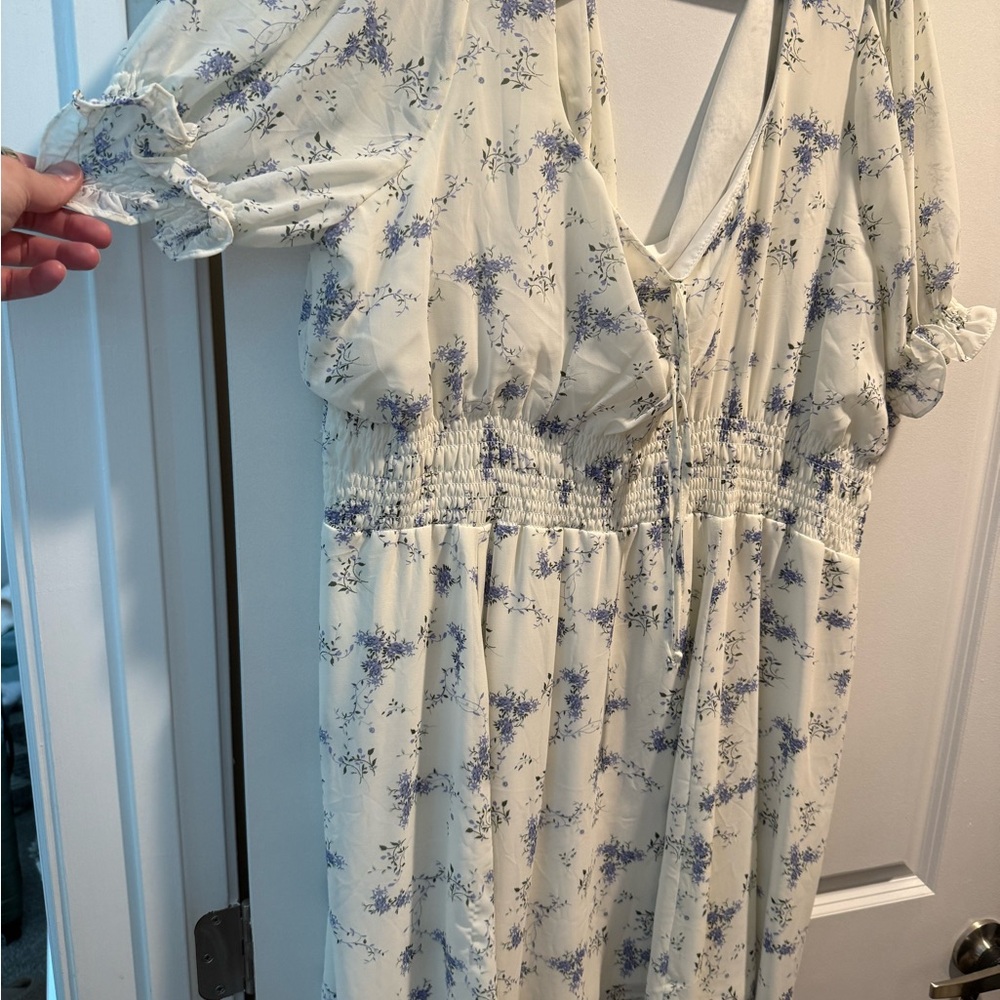 ARULA Cream and Blue Floral Dress